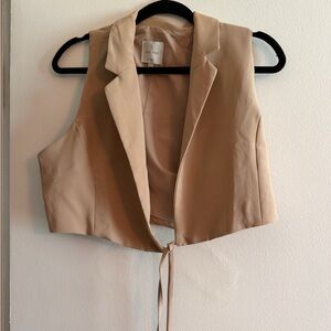 Love Tree Beige Sleeveless Vest with Front Tie - Size Medium M